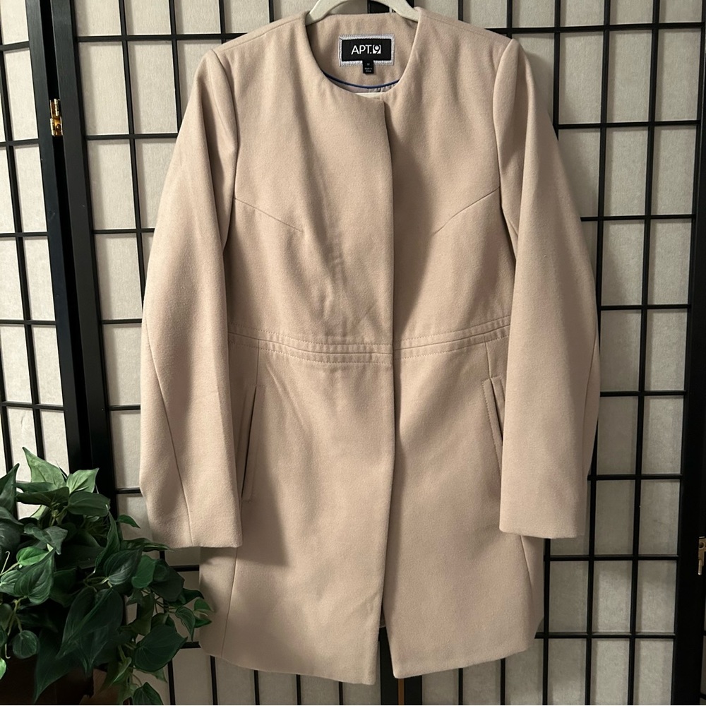 APT 9 Bone Lt Cream Hidden Snap Front Button Mid Length Coat